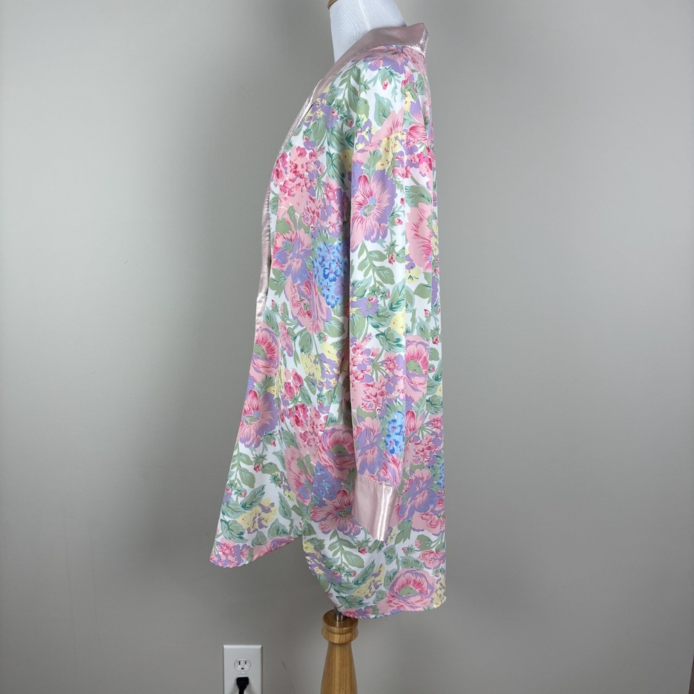 Victorias Secret Gold Label Robe Womens Medium Pink Satin Floral Double Breasted - Picture 7 of 12